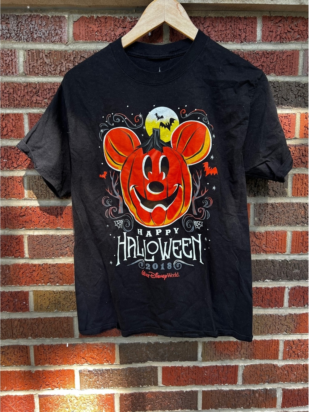 Disney Parks Black and Orange Happy Halloween Mickey Pumpkin Tee Shirt
